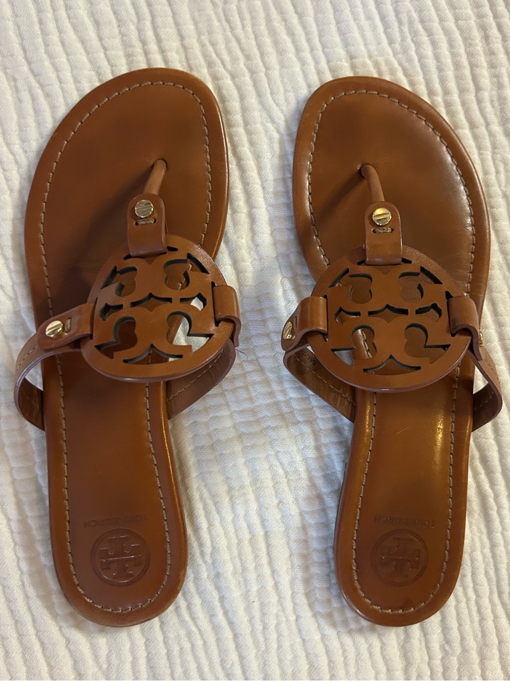 Tory Burch Cognac Miller Logo Thong Sandals